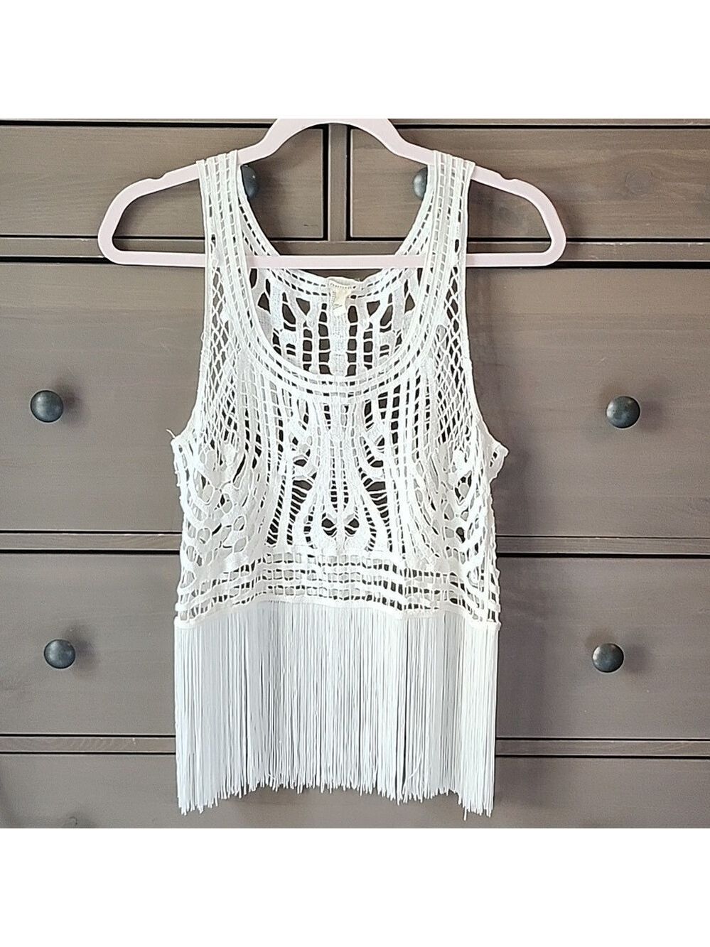 Y2K FOREVER 21 BOHO CROCHET FRINGE FESTIVAL TOP SIZE SMALL